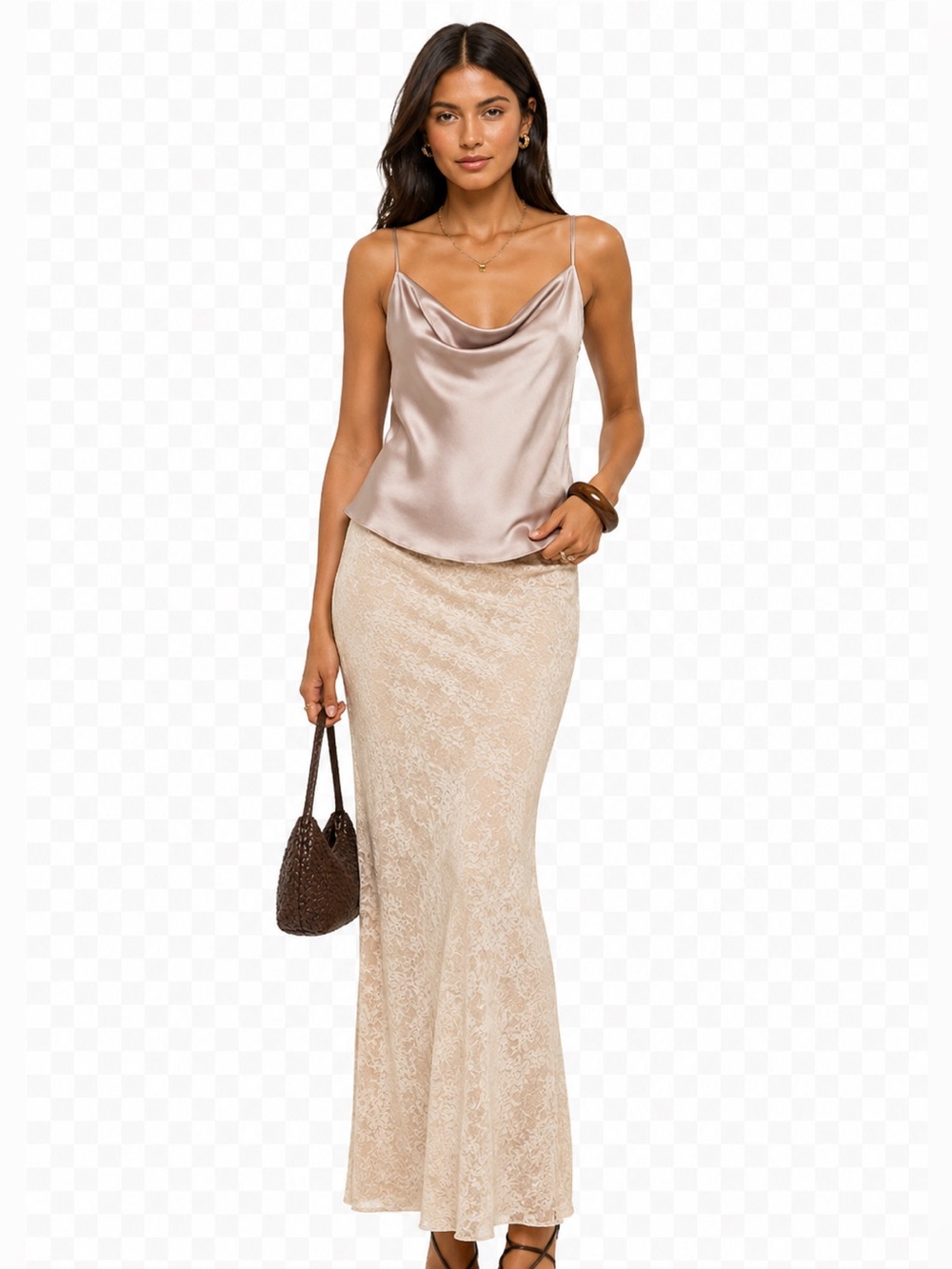 INTERMIX 100% Silk Champagne Blush Cowl Neck Cami Top Size P